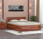 Wooden Queen Size Storage Bed | Handcrafted Solid Wood Bed for Master Bedroom & Guest Room