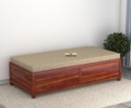 Sheesham Wood Single Diwan with Cushion | Solid Wood Box Diwan Bed (Honey & Walnut Finish)
