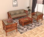DK Furniture Solid Sheesham Wood Sofa Set 5 Seater with Cushions