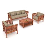 DK Furniture Solid Sheesham Wood Sofa Set 5 Seater with Cushions - Image 2