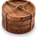 DK Furniture Acacia Wood Drink Coasters, 10 cm Diameter, 1.3 cm - Image 3