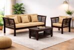 DK Furniture Solid Sheesham Wood Sofa Set 3+1 Seater with Cushions