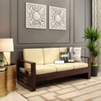 DK Furniture Solid Sheesham Wood Sofa Set 3 Seater with Cushions