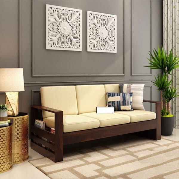 DK Furniture Solid Sheesham Wood Sofa Set 3 Seater with Cushions