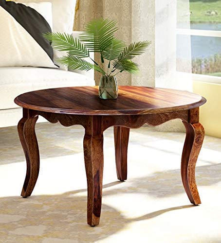 DK Furniture Sheesham Wood Round Coffee Table for Living Room, Wooden